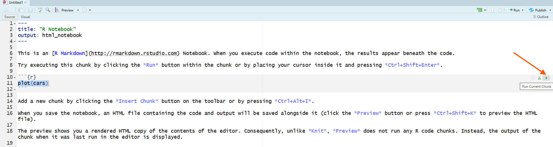 R Notebook Code Chunk play button