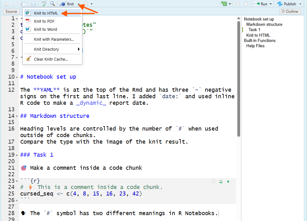 Figure 2. Screenshot of knit button